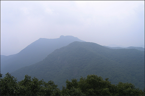 백학봉에서 바라본 풍경. 멀리 사자봉(722.6m)이 보인다. 